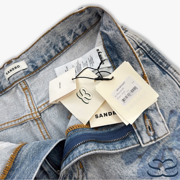 Sandro **NWT** Blossom Floral Print Rhinestone Straight Jeans in Blue Jean - Picture 15 of 16